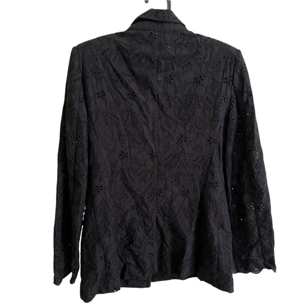 Zara Black Embroidered Eyelet Blazer Medium Organic Cotton Chic Elevated Basics - Picture 10 of 13